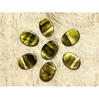 5pc - Perles de Nacre Ovales 20x15mm Vert Zébré  4558550031570