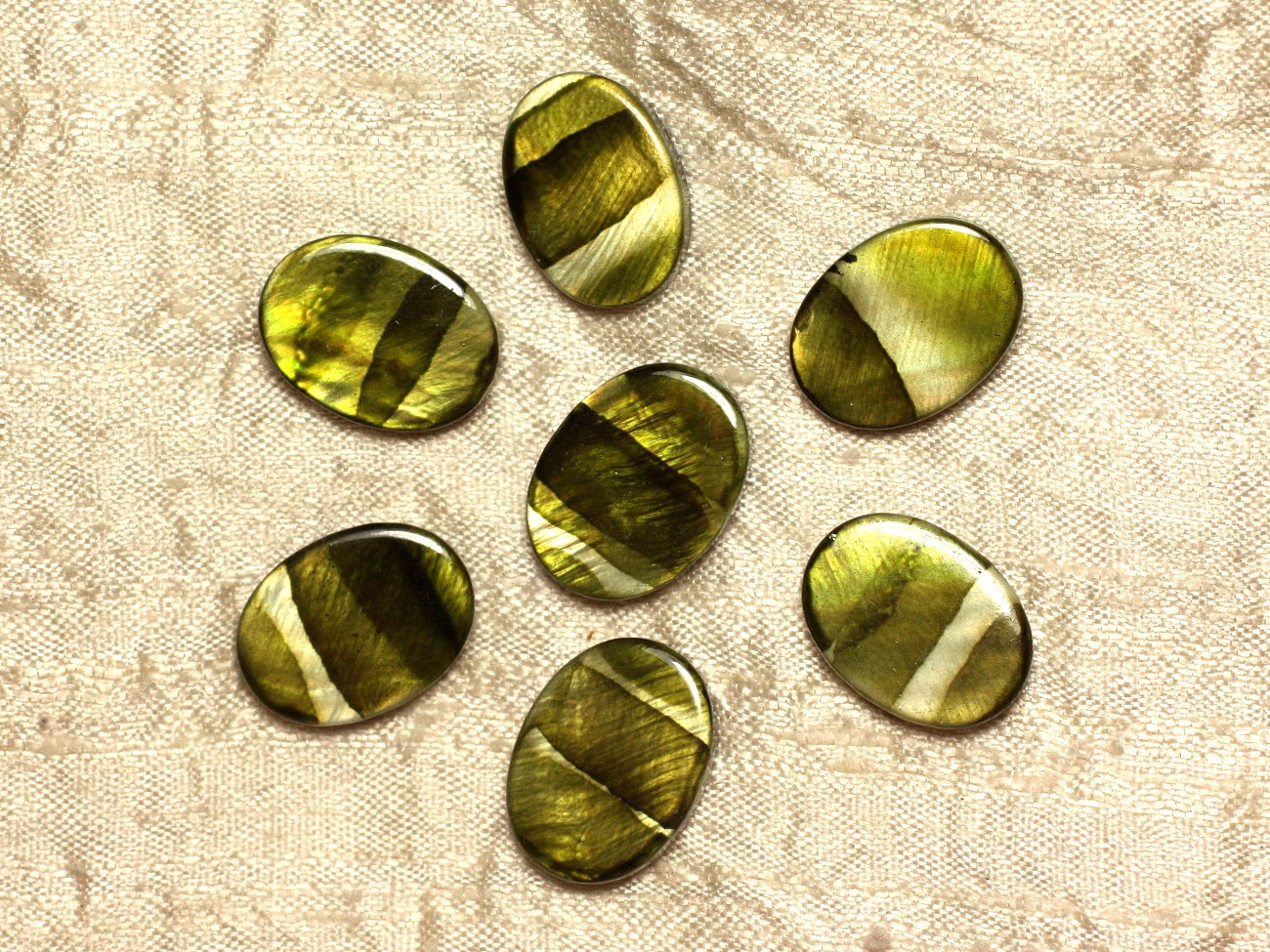 5pc - Perles de Nacre Ovales 20x15mm Vert Zébré  4558550031570