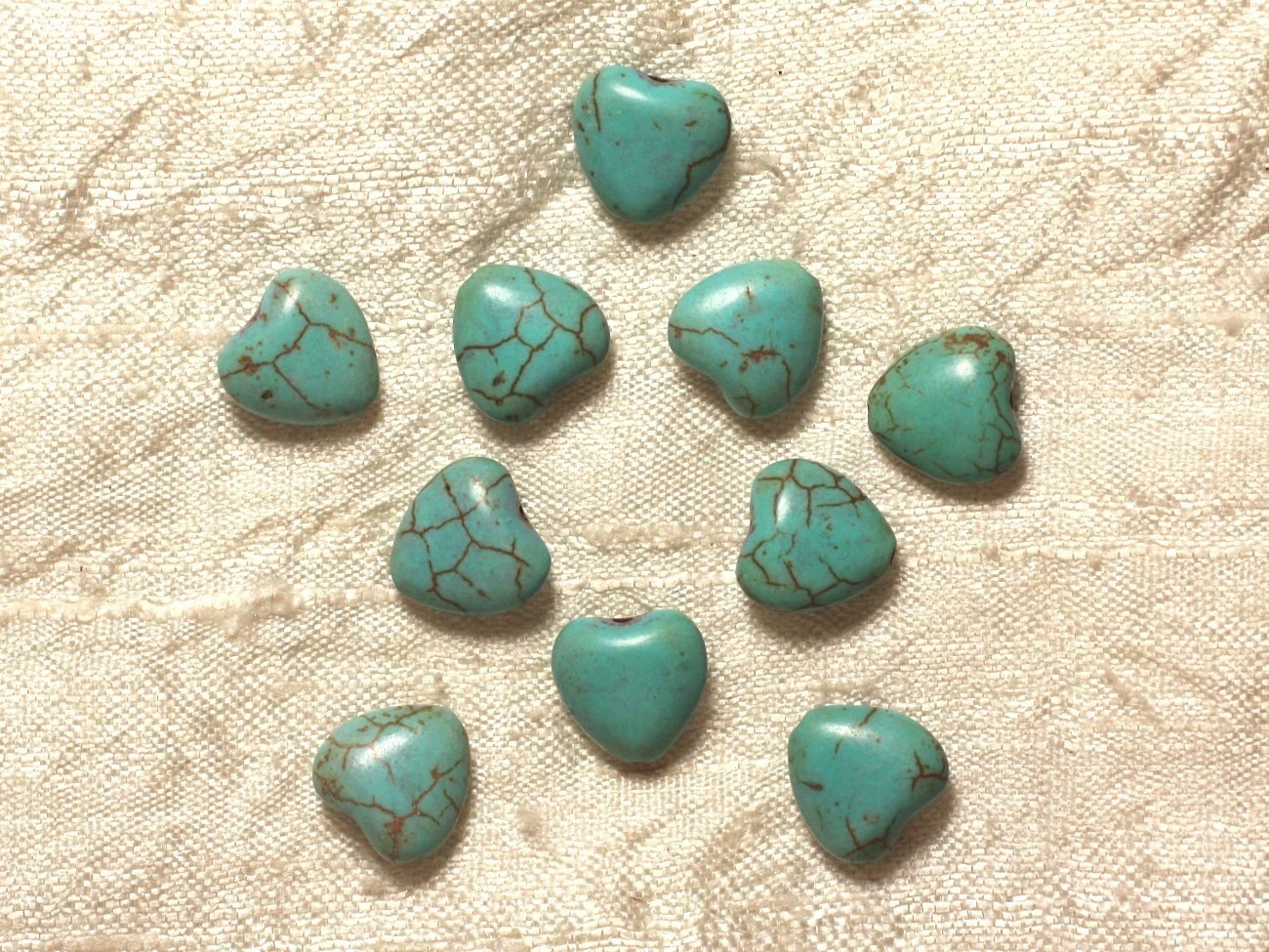 10pc - Perles Turquoise synthèse Coeurs 11mm Bleu turquoise   4558550031594