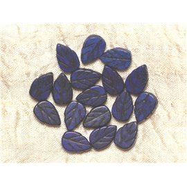 10 Stück - Türkis Perle Synthese gravierte Blätter 14mm - Dunkelblau 4558550031617