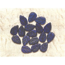 10pc - Synthetic Turquoise Pearl Engraved Leaves 14mm - Dark Blue 4558550031617