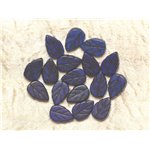 10pc - Perle Turquoise synthèse Feuilles Gravées 14mm - Bleu Foncé  4558550031617