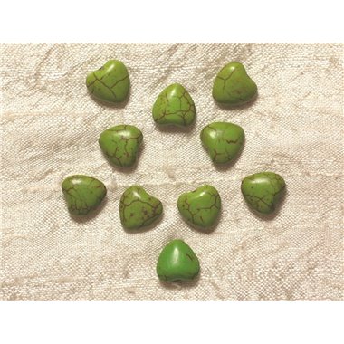 10pc - Perles Turquoise synthèse Coeurs 11mm Vert   4558550031662