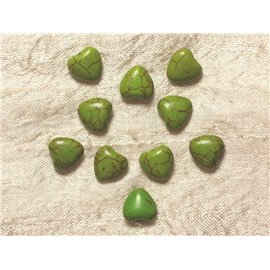 10pc - Synthetic Turquoise Beads Hearts 11mm Green 4558550031662