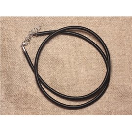 1Stk - Halskette Halskette Stoff Satin Seide Rund 3mm 47cm Schwarz - 7427039732659