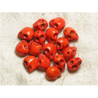 10pc - Perles Pierre Turquoise Synthese Crane Tete de Mort 12x10mm Orange - 4558550031754