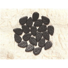 10pc - Synthetic Turquoise Pearl Engraved Leaves 14mm Black 4558550031921