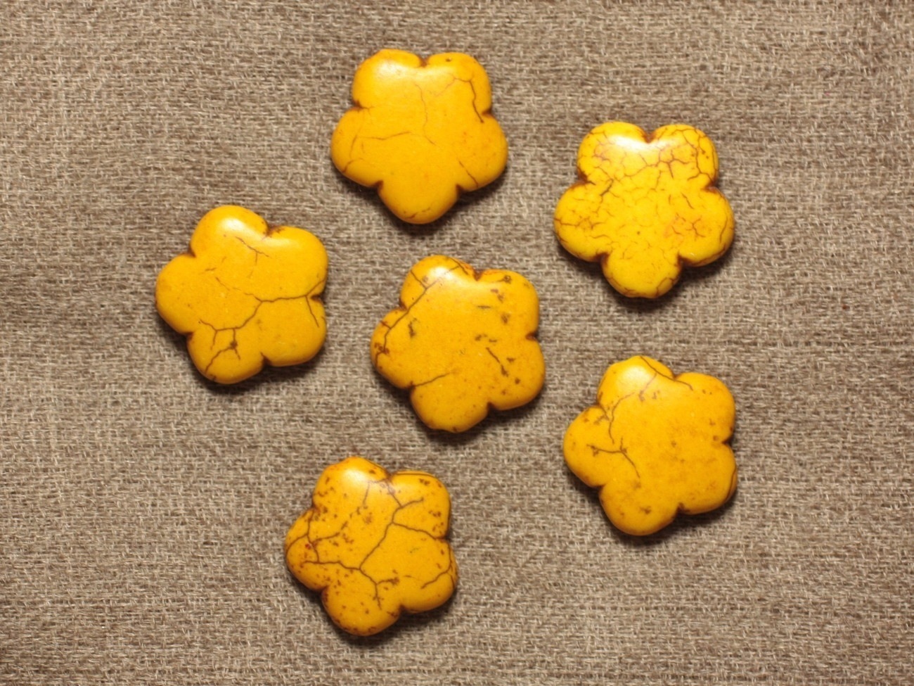 5pc - Perles Turquoise synthèse Fleurs 20mm - Jaune  4558550031938