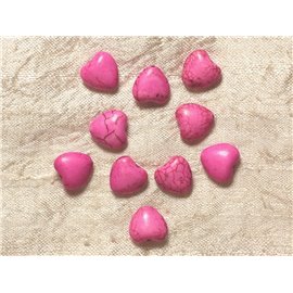 10pc - Corazones de perlas de turquesa sintética 11 mm Rosa fluo 4558550031952