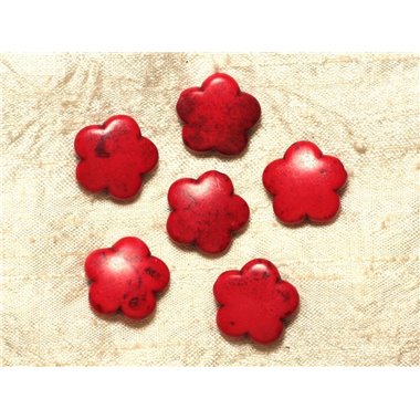 5pc - Perles Turquoise synthèse Fleurs 20mm - Rouge  4558550032065