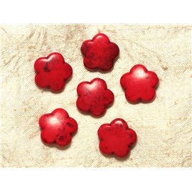 5pc - Synthetic Turquoise Flowers 20mm Beads - Red 4558550032065