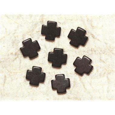 10pc - Perles de Turquoise synthèse Croix 15mm Noir   4558550032089