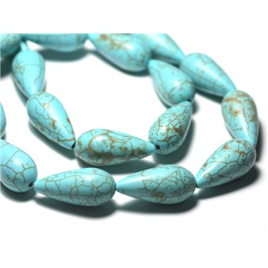 4pc - Perles de Pierre - Turquoise synthèse reconstituée Gouttes 25mm Bleu Turquoise - 4558550032140 