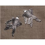 5pc - Pendentif Breloque Métal Argenté Rhodium Poisson 46mm   4558550032201