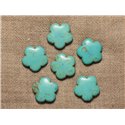 5pc - Perles Turquoise synthèse Fleurs 20mm - Bleu Turquoise  4558550032218