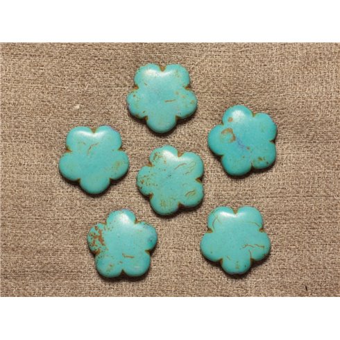 5pc - Perles Turquoise synthèse Fleurs 20mm - Bleu Turquoise  4558550032218