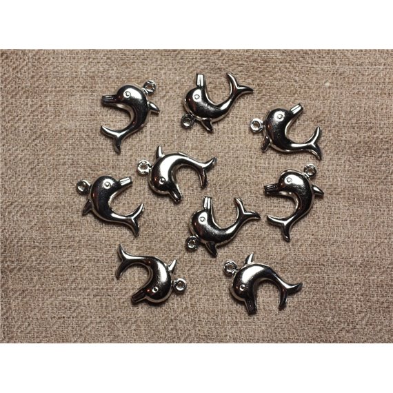 10pc - Pendentif Breloque Métal Argenté Rhodium - Dauphin 19 x 13mm  4558550032300