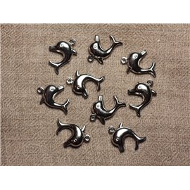 10-teilig - Rhodium Silber Metall Charm Anhänger - Delphin 19 x 13mm 4558550032300