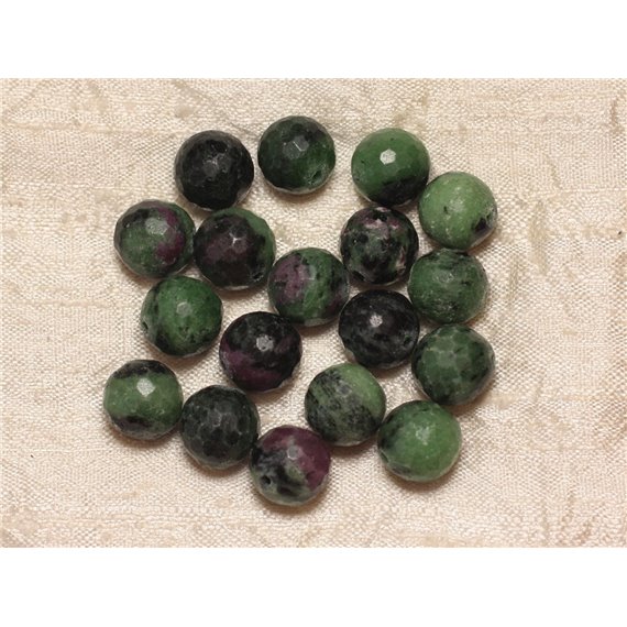 2pc - Perles de Pierre - Rubis Zoïsite Boules Facettées 12mm   4558550032492