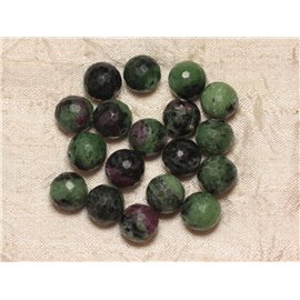 2pc - Perline di pietra - Sfere sfaccettate rubino Zoisite 12mm 4558550032492
