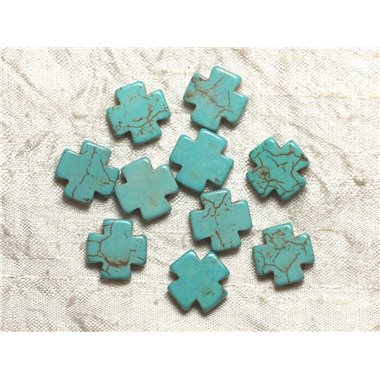 10pc - Perles de Turquoise synthèse Croix Bleu Turquoise 15mm  4558550032539 
