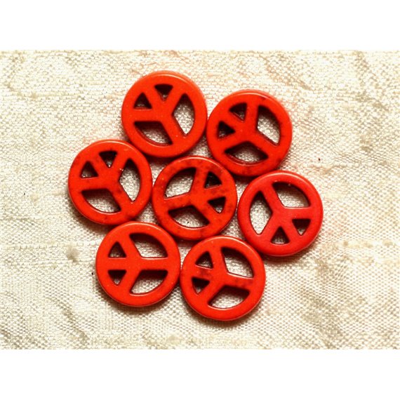 10pc - Perles Pierre Turquoise synthèse Rond Rondelle Cercle Peace and Love 15mm Orange - 4558550032621