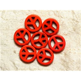 10pc - Perles Pierre Turquoise synthèse Rond Rondelle Cercle Peace and Love 15mm Orange - 4558550032621