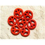 10pc - Perles Pierre Turquoise synthèse Rond Rondelle Cercle Peace and Love 15mm Orange - 4558550032621