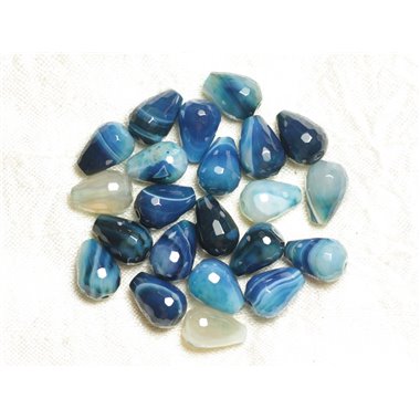 2pc - Perles de Pierre - Agate Bleue Gouttes Facettées 14x10mm   4558550032676