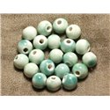 10pc - Perles Céramique Porcelaine Boules 10mm blanc vert turquoise - 4558550032683