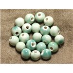 10pc - Perles Céramique Porcelaine Boules 10mm blanc vert turquoise - 4558550032683