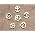 10pc - Perles Pierre Turquoise synthèse Rond Rondelle Cercle Peace and Love 15mm Blanc crème - 4558550032850