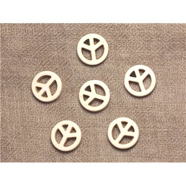 10pc - Perles Pierre Turquoise synthèse Rond Rondelle Cercle Peace and Love 15mm Blanc crème - 4558550032850