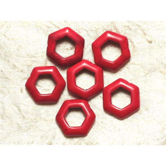 10pc - Perles Turquoise synthèse  Hexagones 22mm Rouge   4558550032904