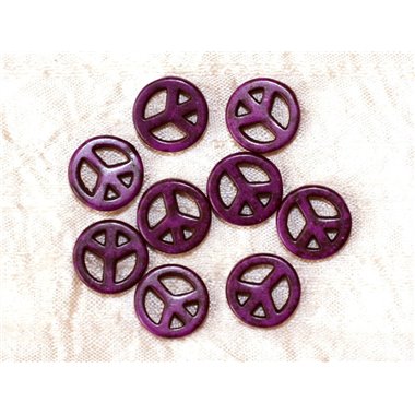 10pc - Perles Turquoise synthèse  Peace and Love 15mm Violet   4558550032966