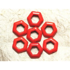 10 Stück - Türkis Perlen Synthese Sechsecke 22mm Orange 4558550032980