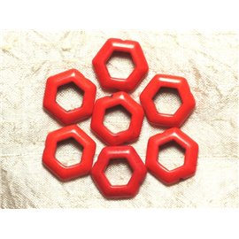 10pc - Synthetic Turquoise Beads 22mm Hexagons Orange 4558550032980
