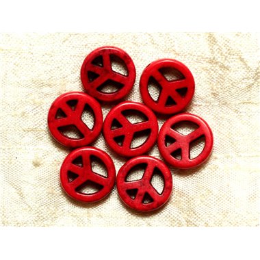 10pc - Perles Turquoise synthèse Peace and Love Rouges 15mm - 4558550033031