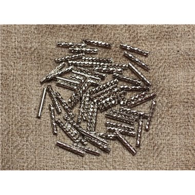10pc - Perles Métal Argenté Rhodium Tubes Spirales gravés 10mm - 4558550033086