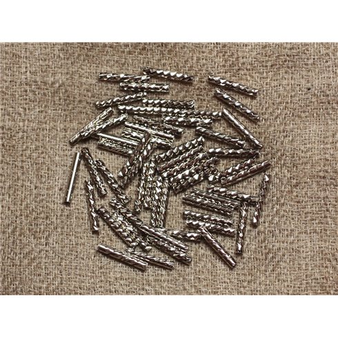 10pc - Perles Tubes Métal Argenté Plaquage Rhodium 10mm  4558550033086