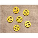 10pc - Perles Pierre Turquoise synthèse Rond Rondelle Cercle Peace and Love 15mm Jaune - 4558550033178