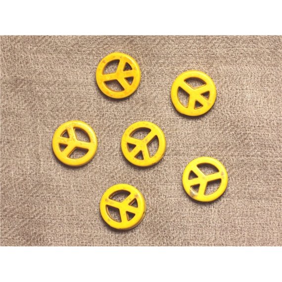 10pc - Perles Pierre Turquoise synthèse Rond Rondelle Cercle Peace and Love 15mm Jaune - 4558550033178