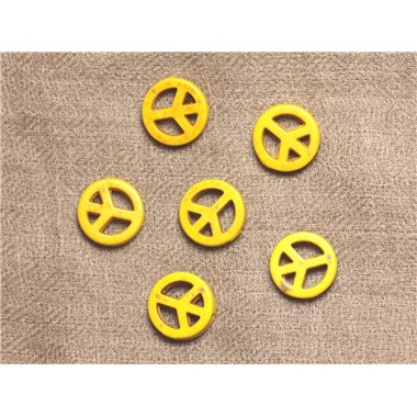 10pc - Perles Pierre Turquoise synthèse Rond Rondelle Cercle Peace and Love 15mm Jaune - 4558550033178