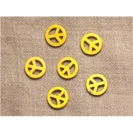 10pc - Perles Pierre Turquoise synthèse Rond Rondelle Cercle Peace and Love 15mm Jaune - 4558550033178