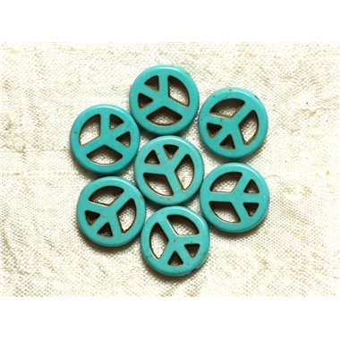 10pc - Perles Turquoise synthèse Peace and Lovebleu  Turquoises 15mm  4558550033215