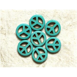 10pc - Perles Pierre Turquoise synthèse Rond Rondelle Cercle Peace and Love 15mm Bleu Turquoise - 4558550033215