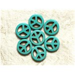 10pc - Perles Pierre Turquoise synthèse Rond Rondelle Cercle Peace and Love 15mm Bleu Turquoise - 4558550033215