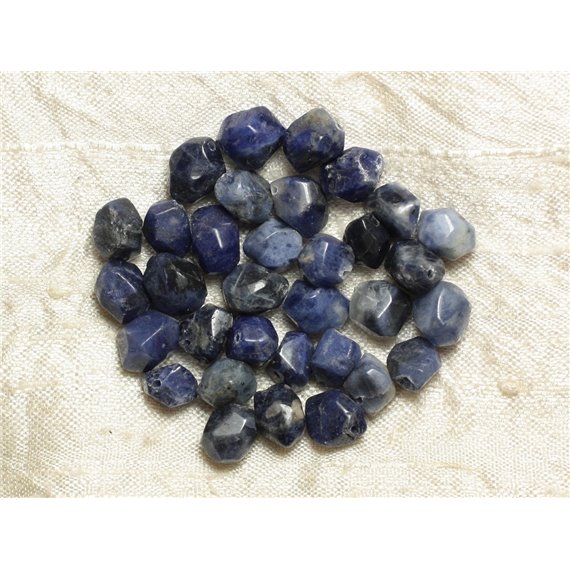 6pc - Perles Pierre Sodalite Nuggets Olives Ovales Facettés 8-10mm blanc bleu noir - 4558550033222