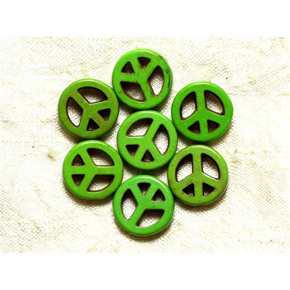 10pc - Perles Pierre Turquoise synthèse Rond Rondelle Cercle Peace and Love 15mm Vert Pomme Fluo - 4558550033239