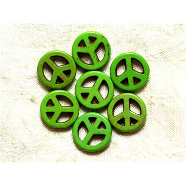 10pc - Perles Pierre Turquoise synthèse Rond Rondelle Cercle Peace and Love 15mm Vert Pomme Fluo - 4558550033239